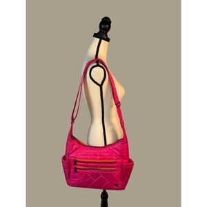 Lug Camper SE Rosette Pink Crossbody Bag with Adjustable Strap and Pockets
